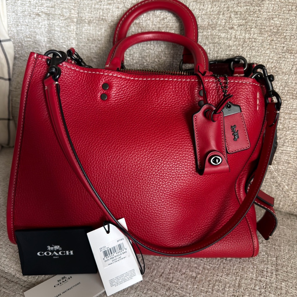 Coach Rogue 31 Red Pebbled Leather Shoulder Bag